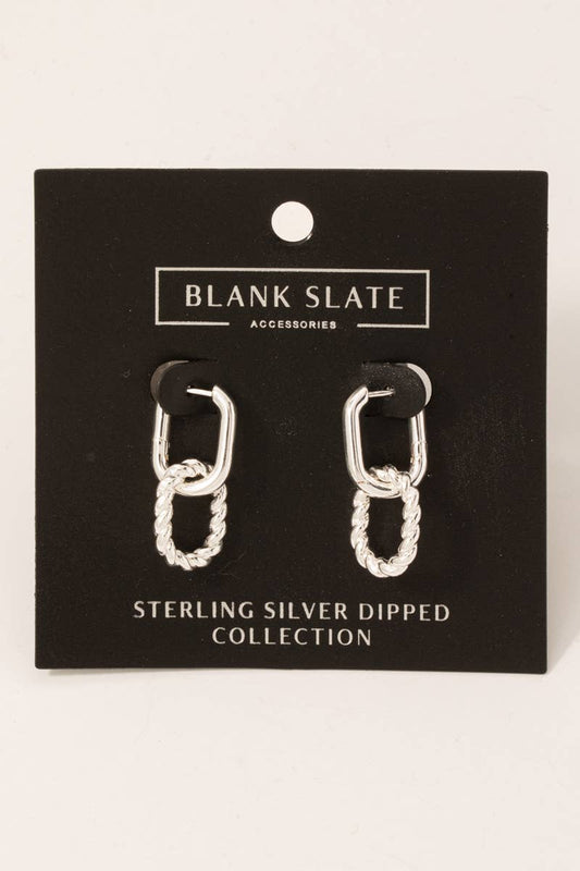 Silver Dipped Linked Oval Hoop Dangle Earrings