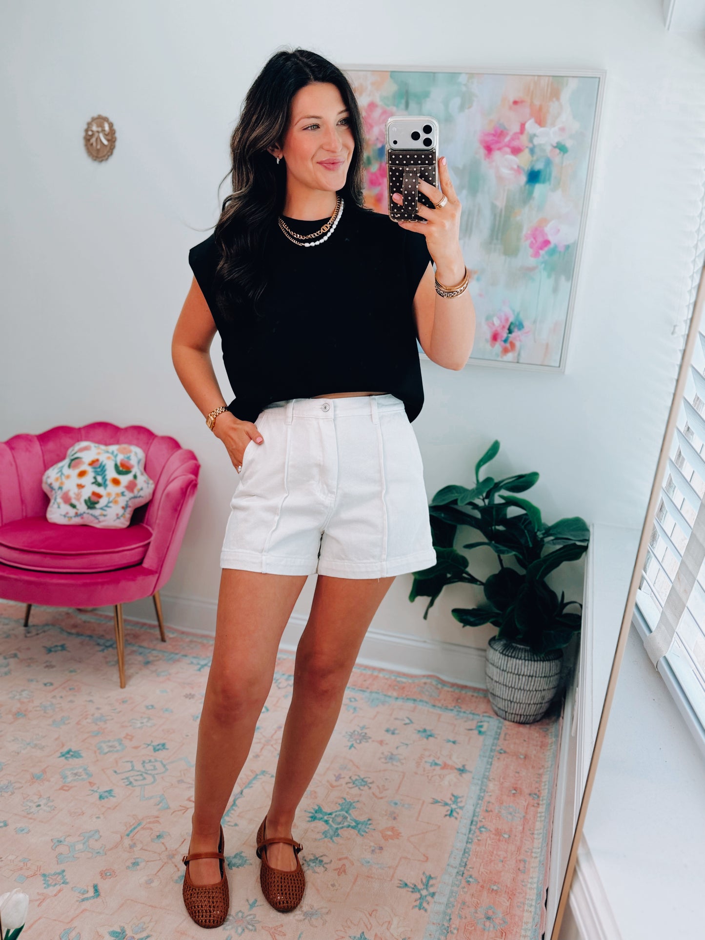 Kacey Pleated Denim Shorts - White