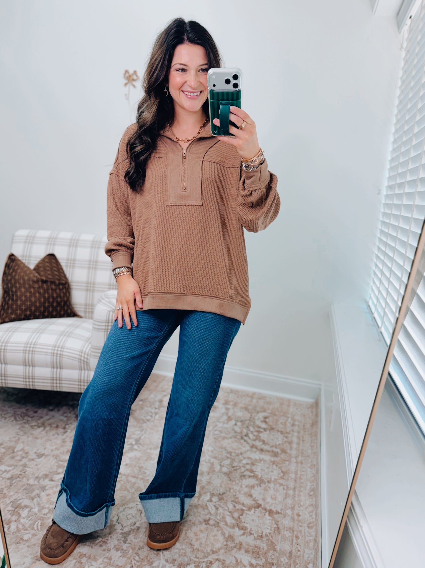 Everyday Layer Zip Patch Top - Mocha