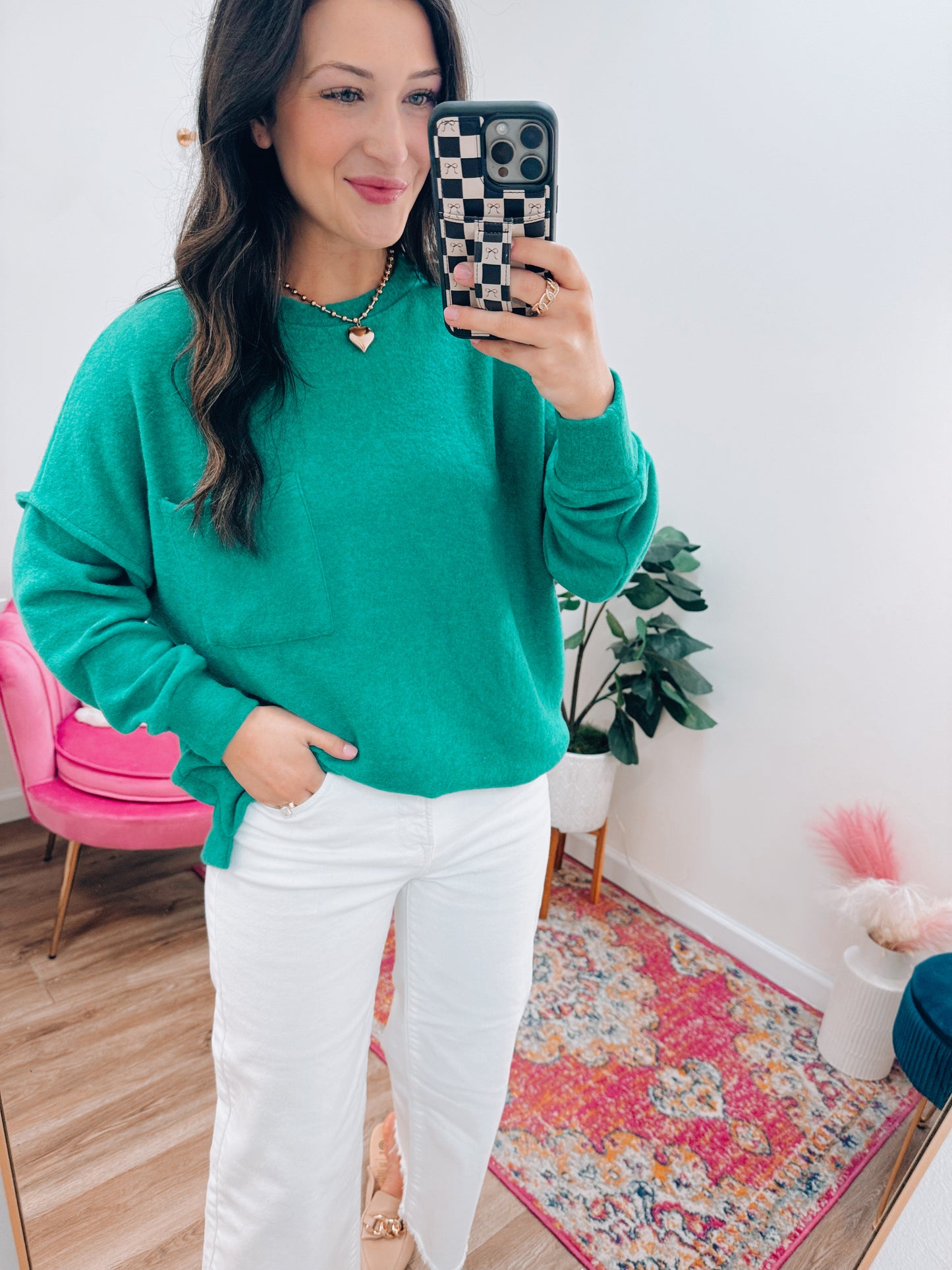 Heather Brushed Pocket Sweater - K Green