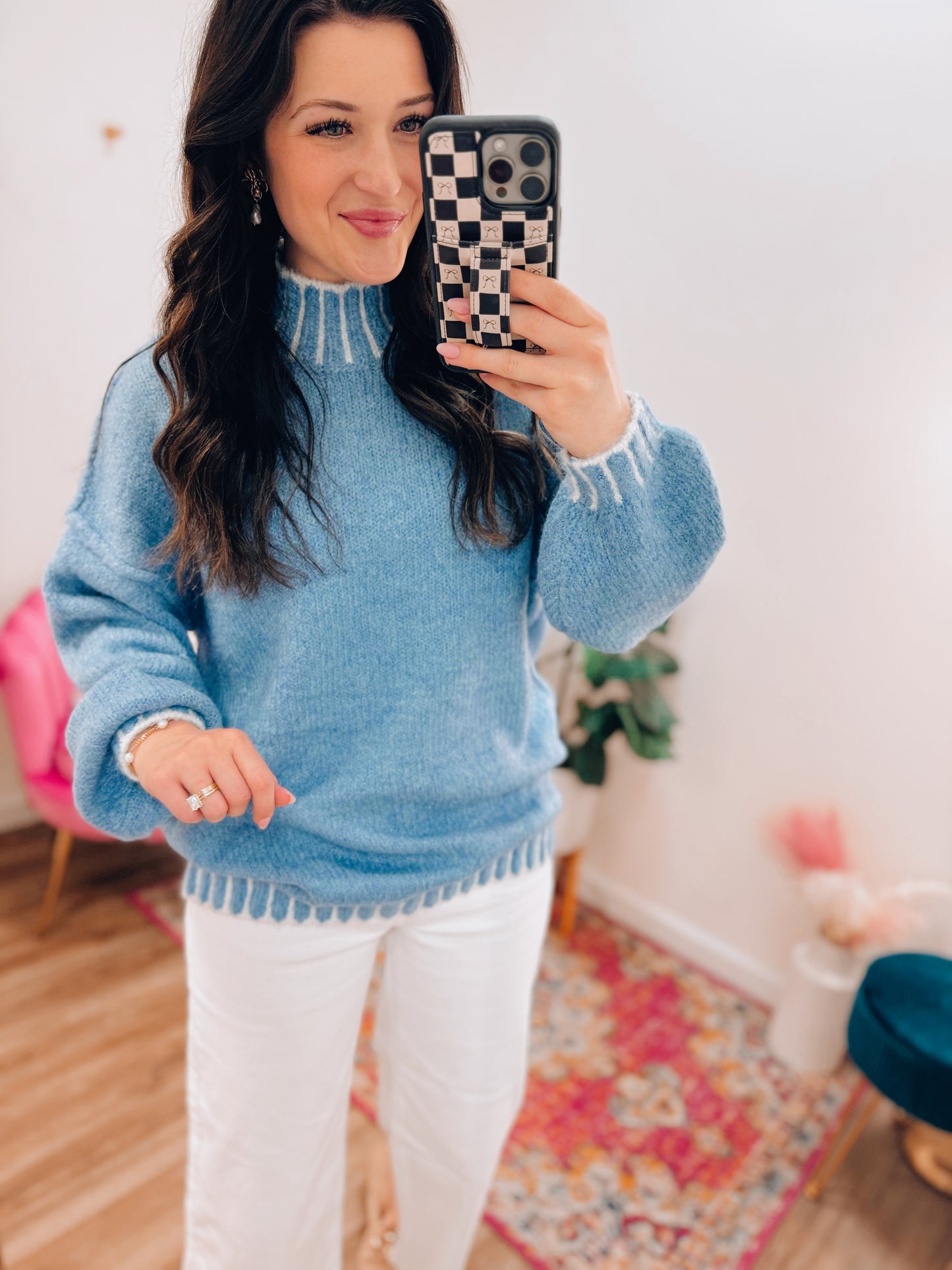 Lora Blue Oversized Pin Sweater