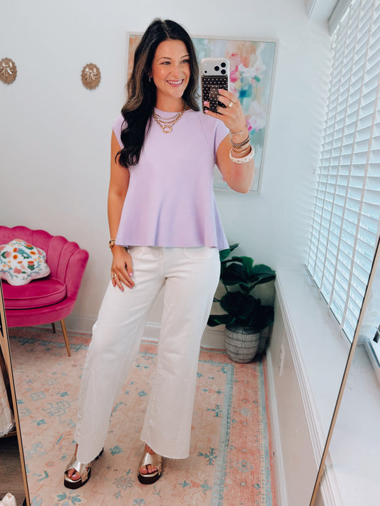 Marlow Ribbed Mock Top - Lavender