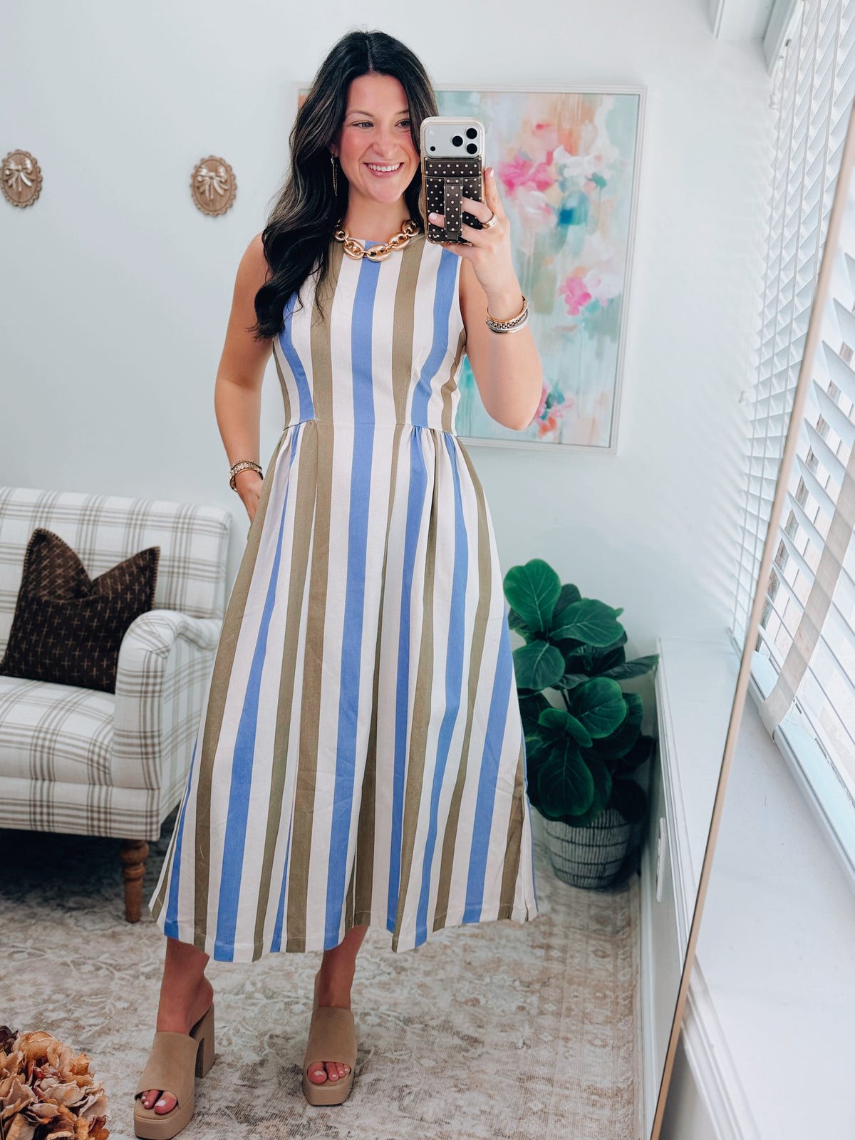 Elle Striped Soft Denim Midi Dress