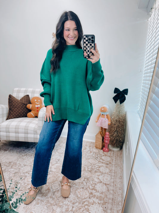 Millie Ribbed Oversized Sweater Top - Green