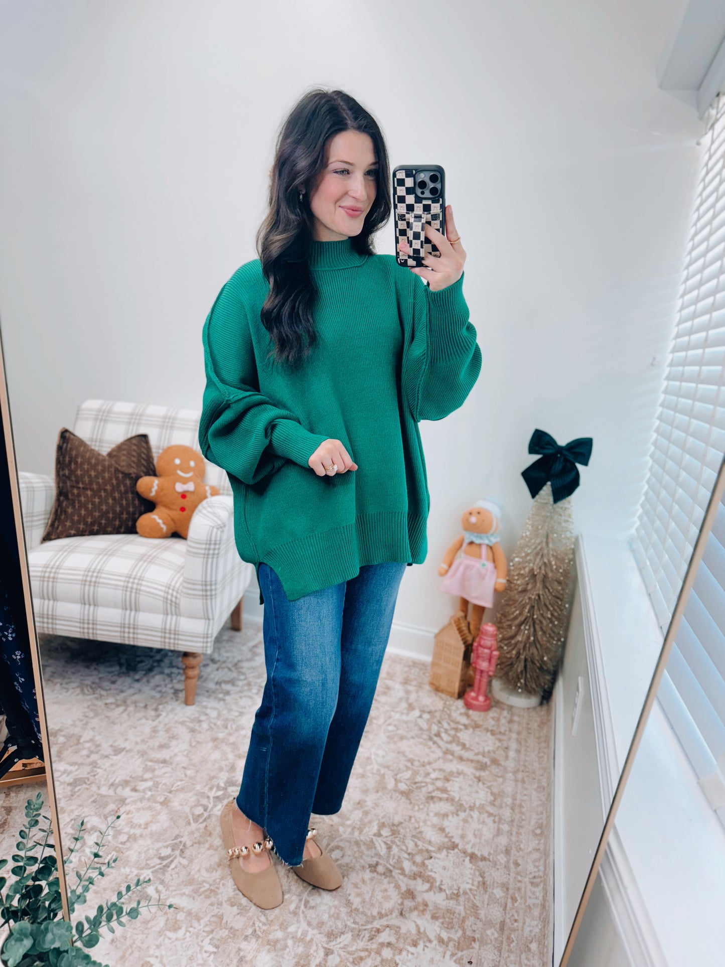 Millie Ribbed Oversized Sweater Top - Green