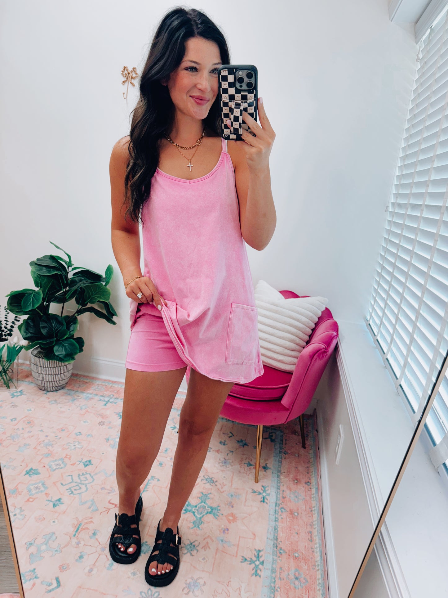 Emmie Mineral Pocket Tennis Dress Romper - Pink