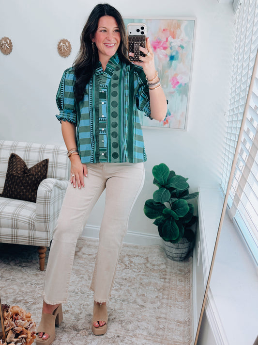 CURVY Tate Abstract Color Block Top