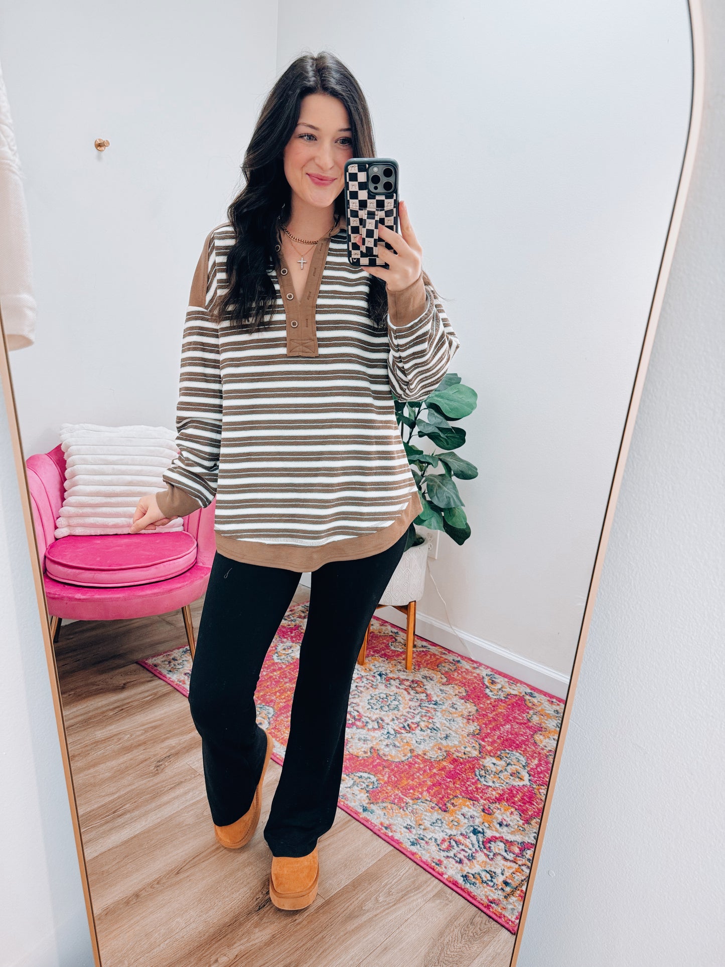 Cove Striped Button Pullover Top