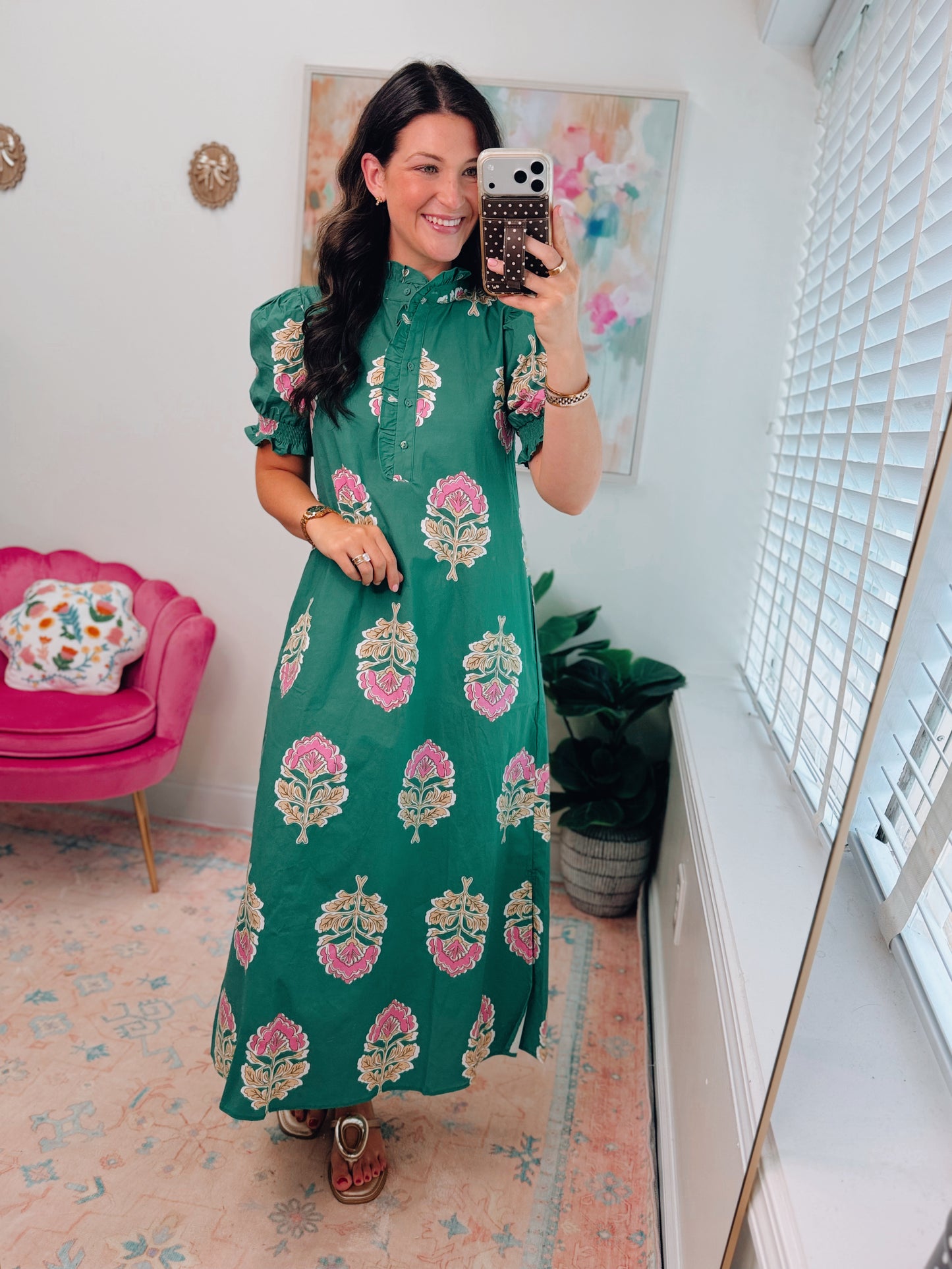 Floral Print Ruffle Collar Midi Dress