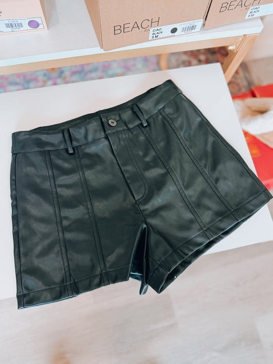 Faux Leather Shorts - Black