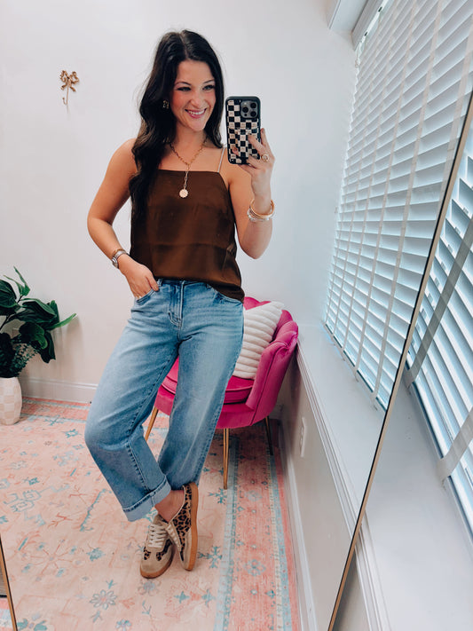 Rhinestone Brown Satin Top