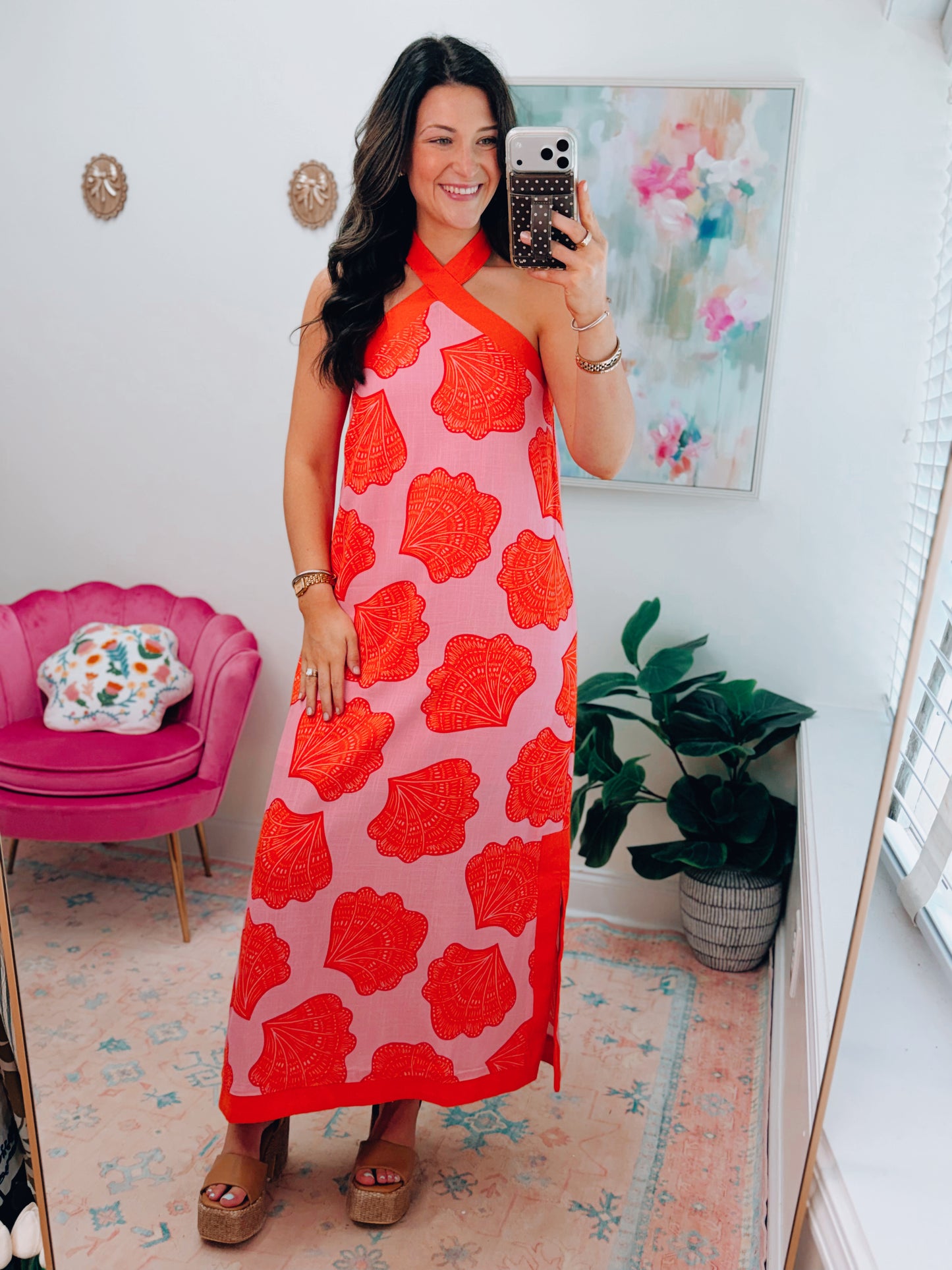Sunkissed Shell Halter Maxi Dress