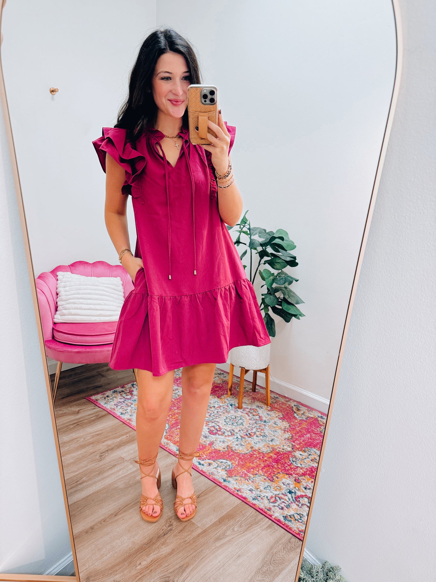 Plum Ruffle Sleeve Mini Dress