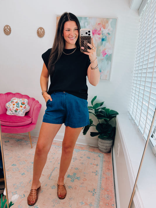 Dark Chambray Pintuck Shorts