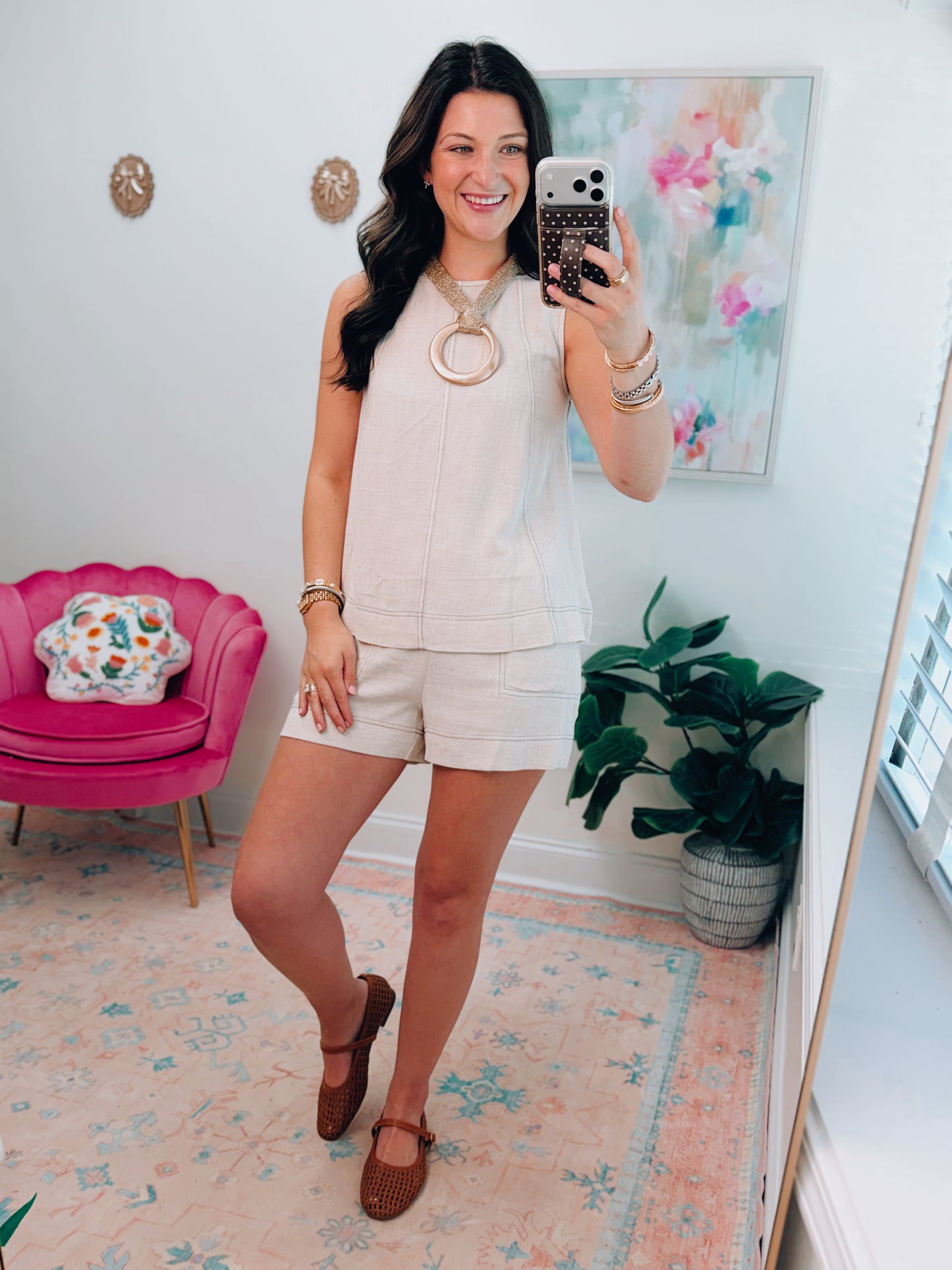 Linen Stitch Shorts Set