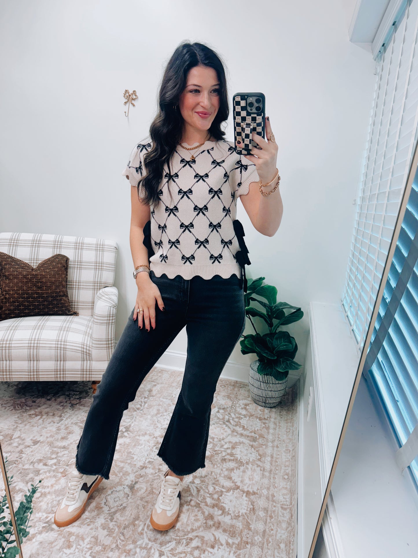 Bow Sweater Top - Black