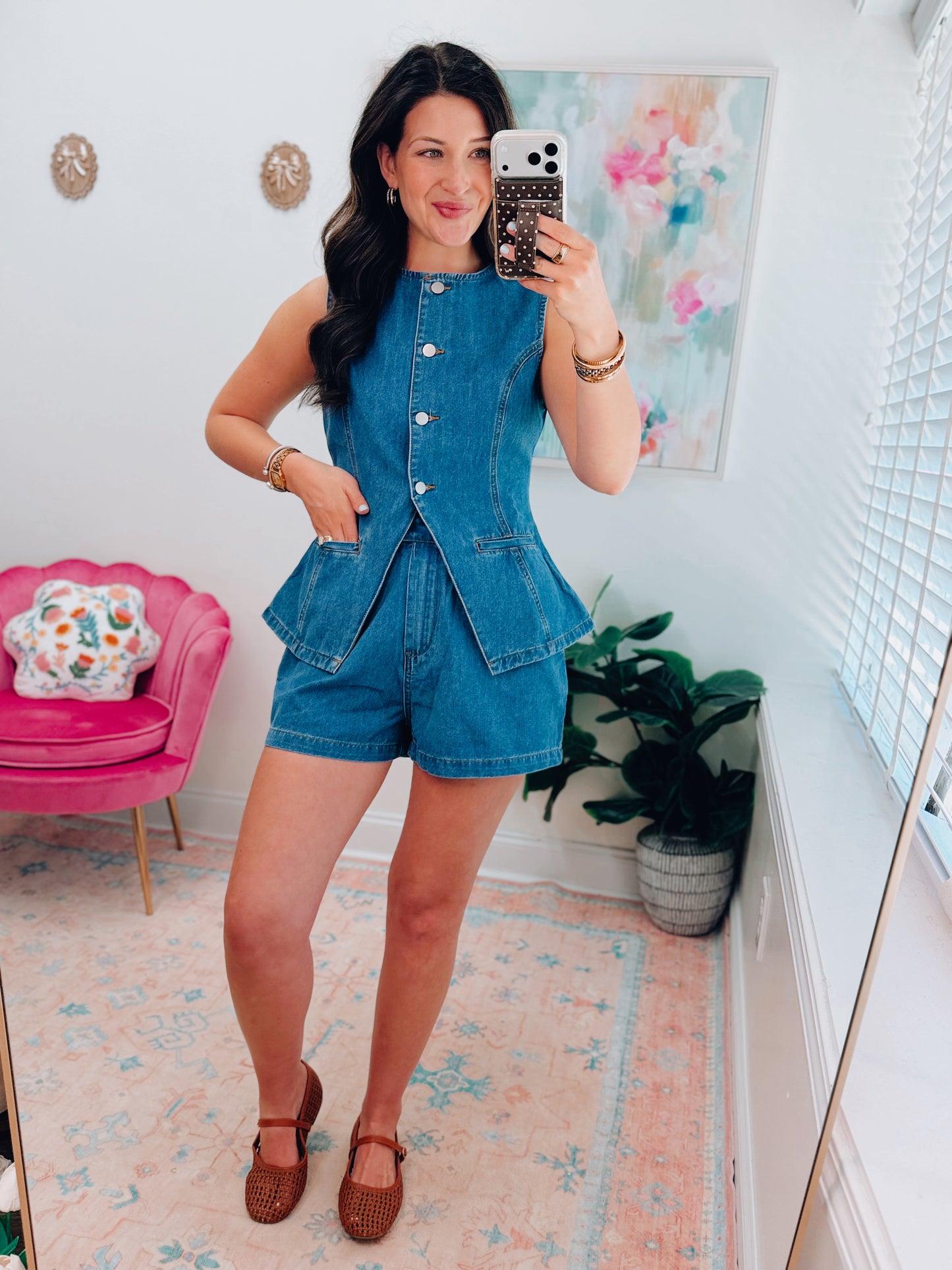 Keagan Pleated Denim Shorts Set