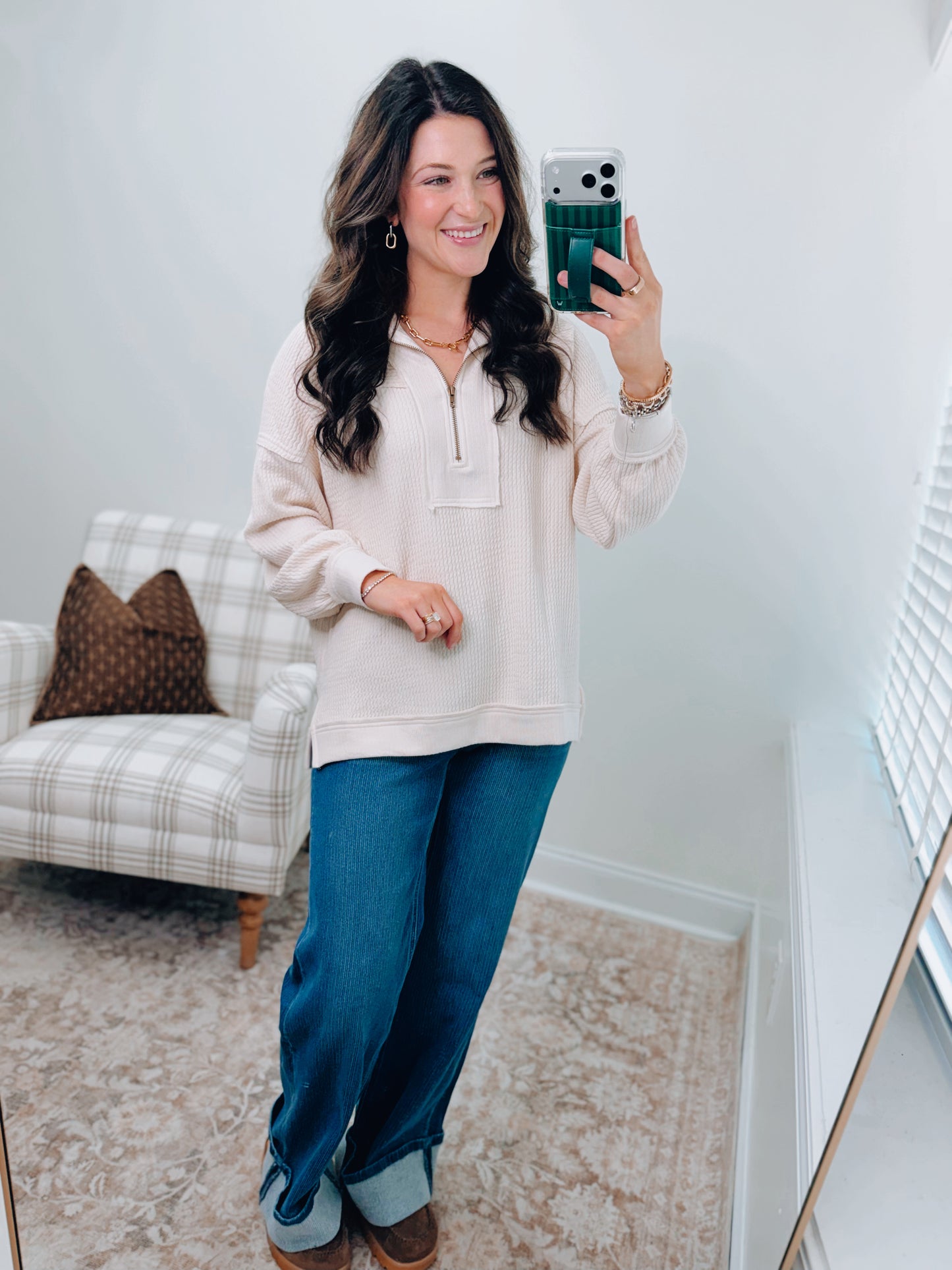 Everyday Layer Zip Patch Top - Cream