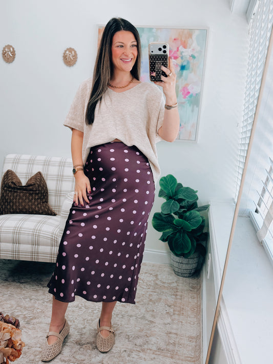 Plum Polka Dot Midi Skirt