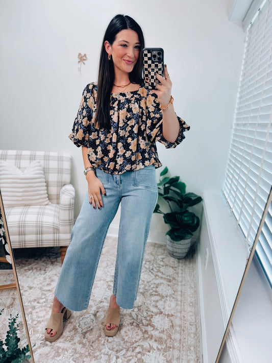 Amber Glow Floral Sheer Top