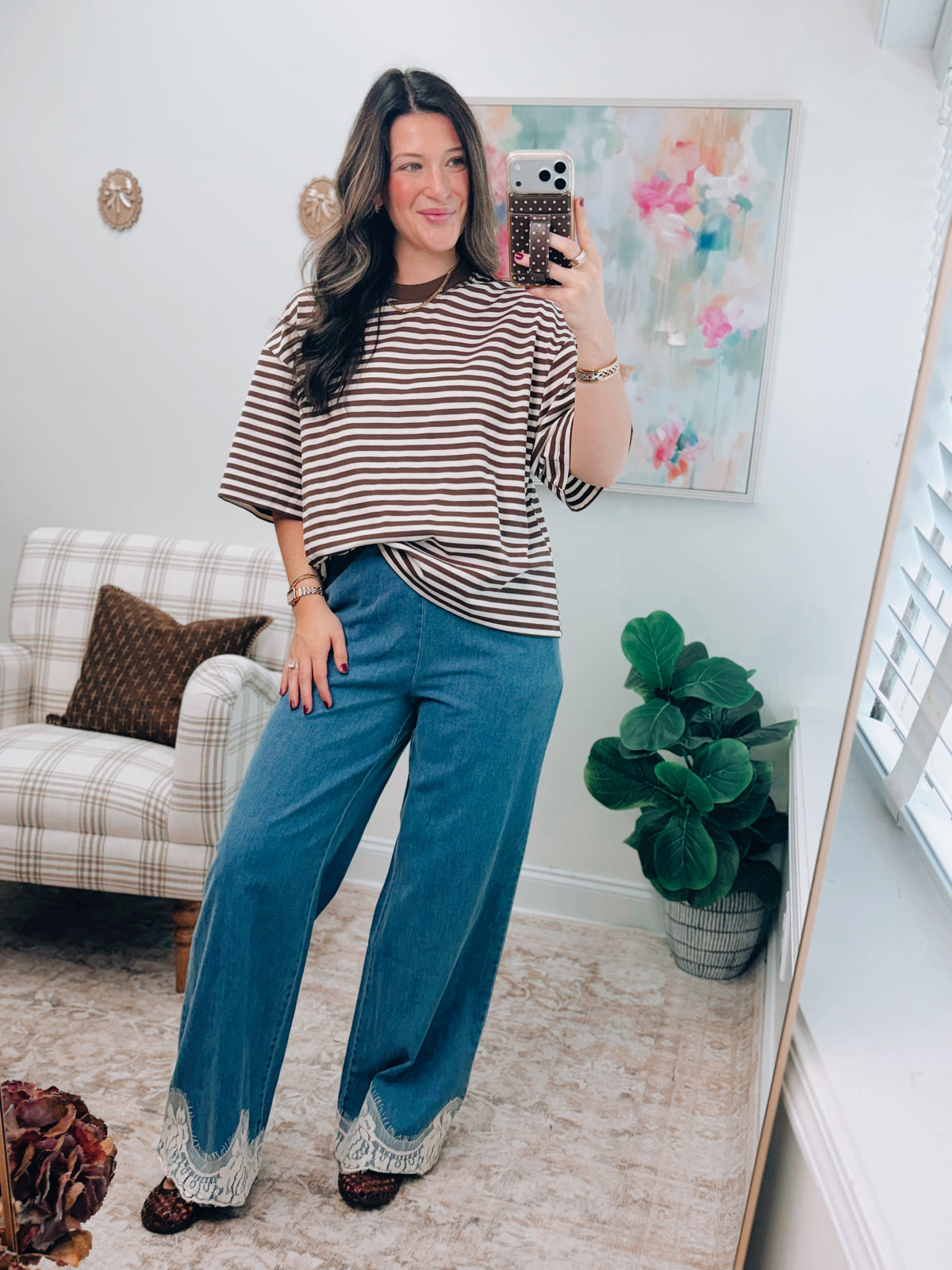 Coffee Striped Cotton Knit Tee