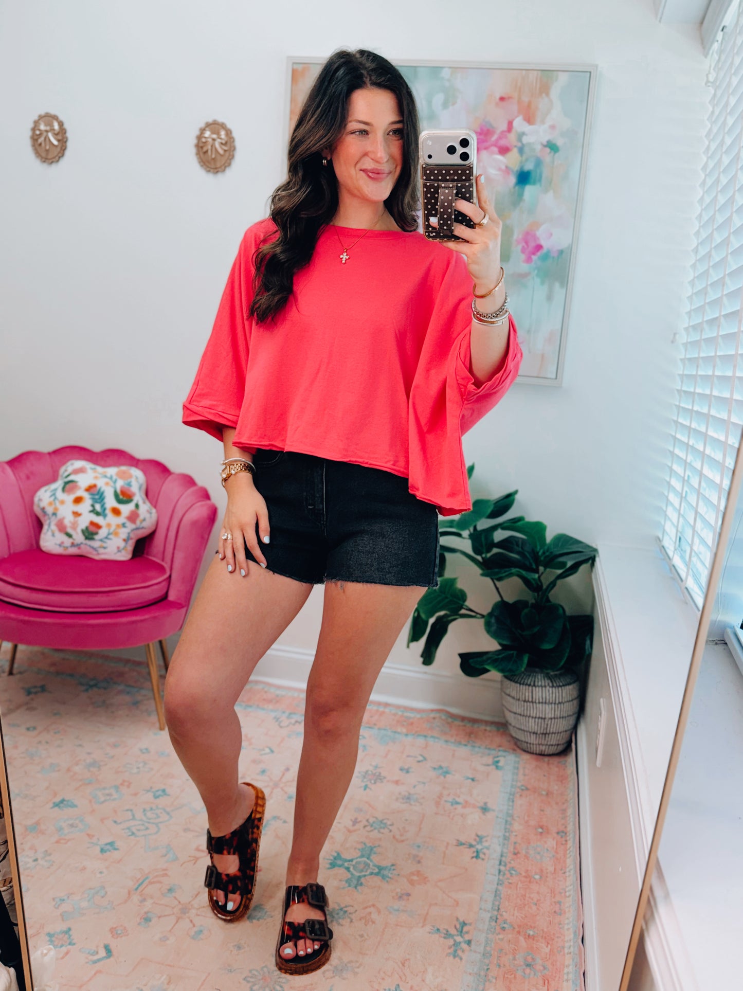 Flamingo Slub Oversized Top