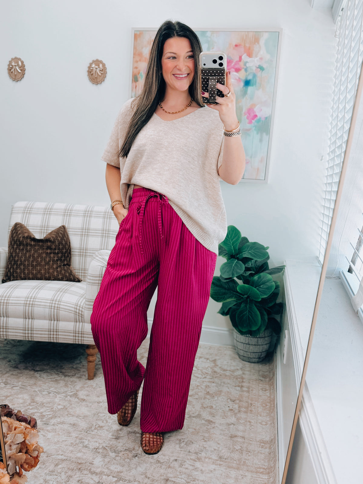 Magenta Striped Pants