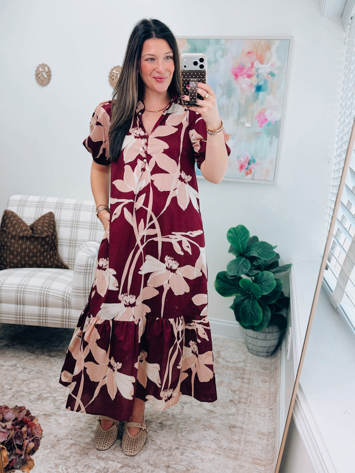 CURVY Remi Maroon Floral Midi Dress