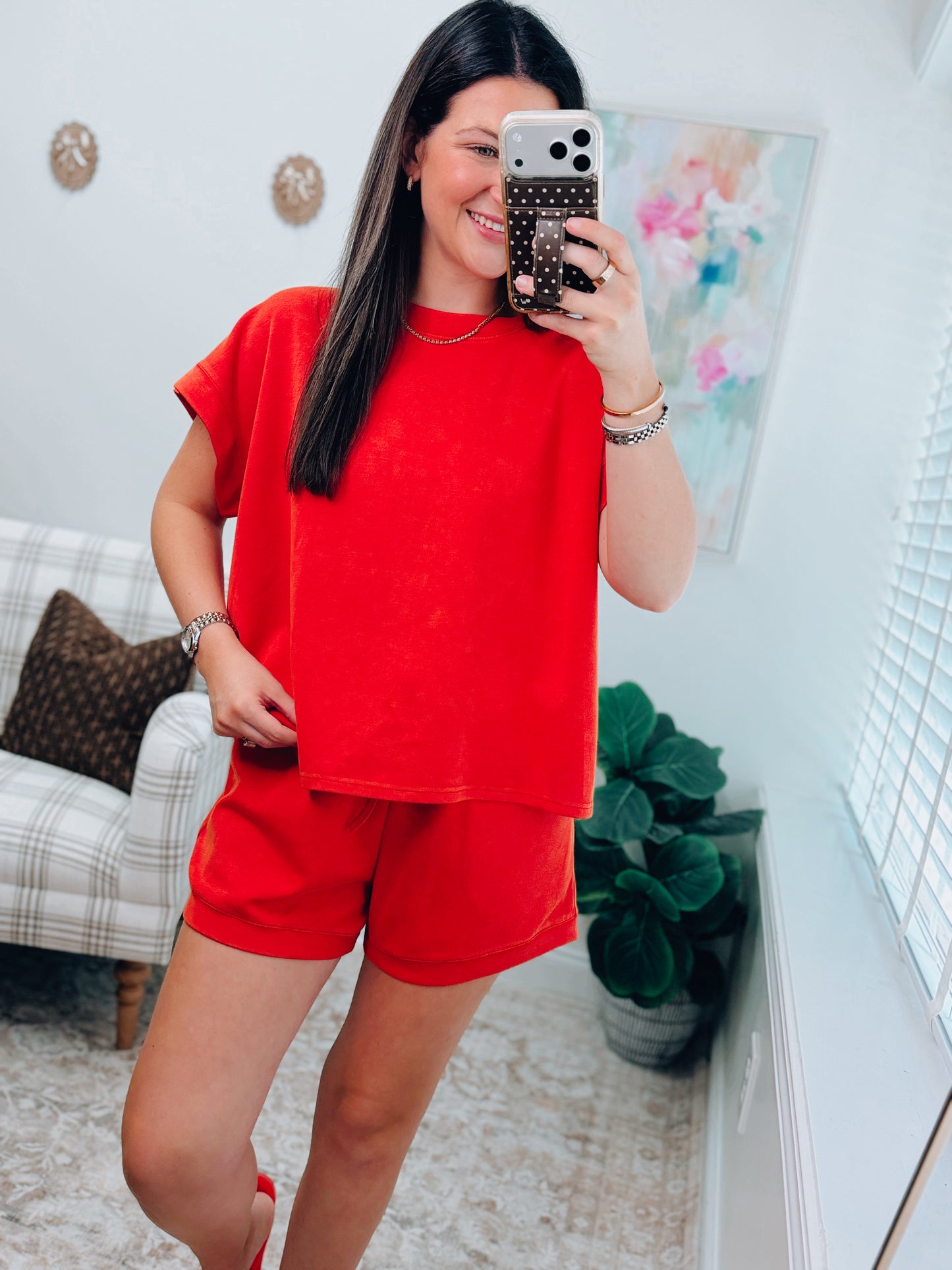 Mineral Washed Scuba Shorts Set - Red