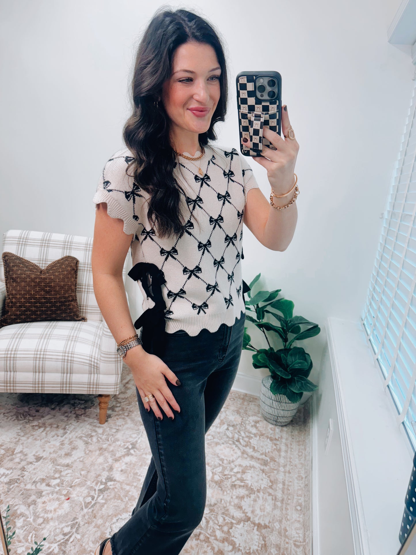 Bow Sweater Top - Black