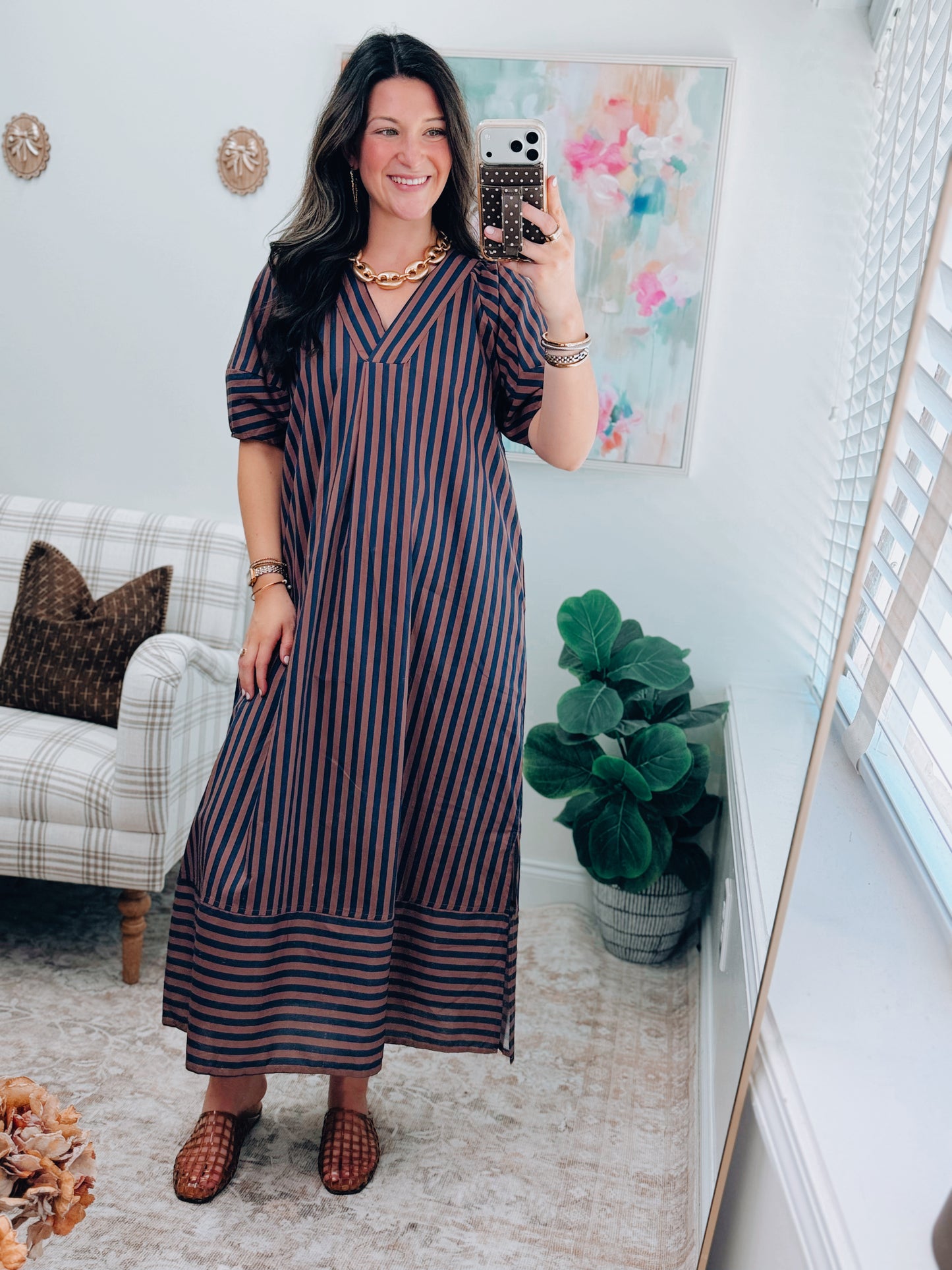 Ivy Combo Striped Midi Dress