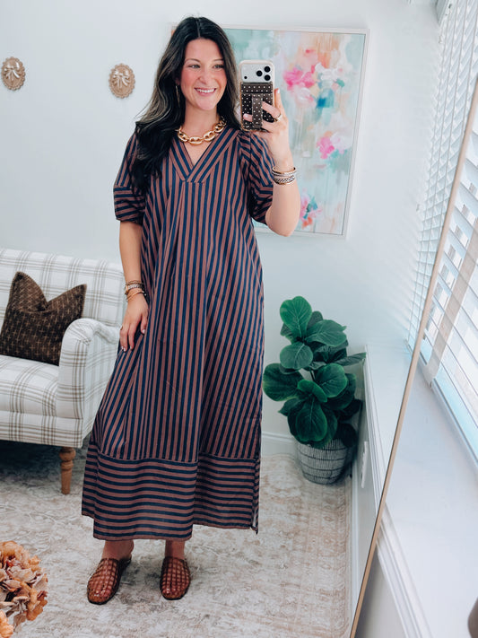 Ivy Combo Striped Midi Dress