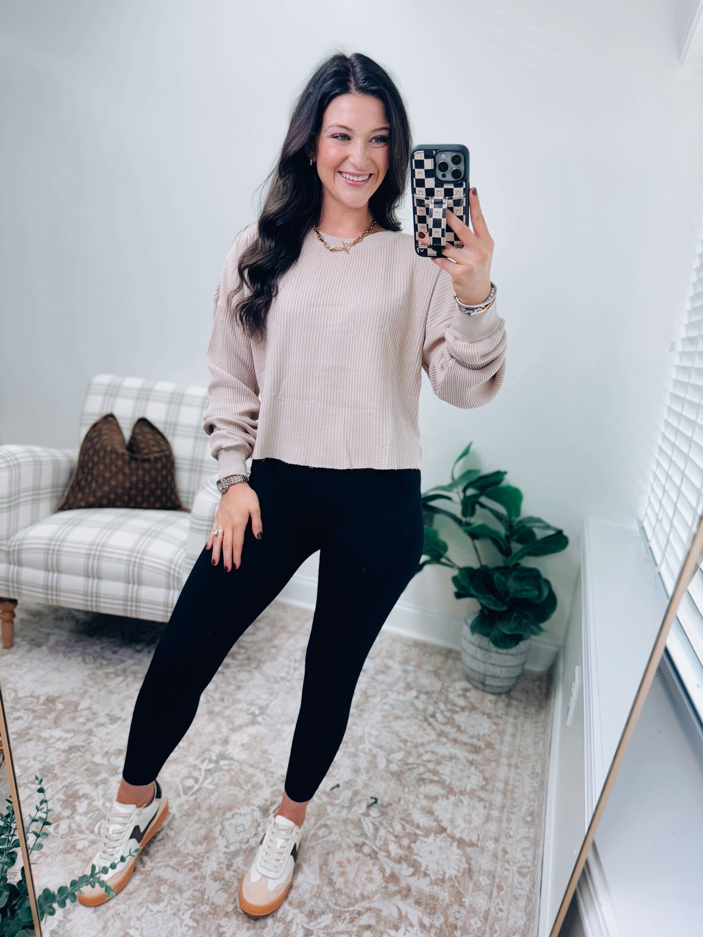 DOORBUSTER Waffle Knit Top - Taupe