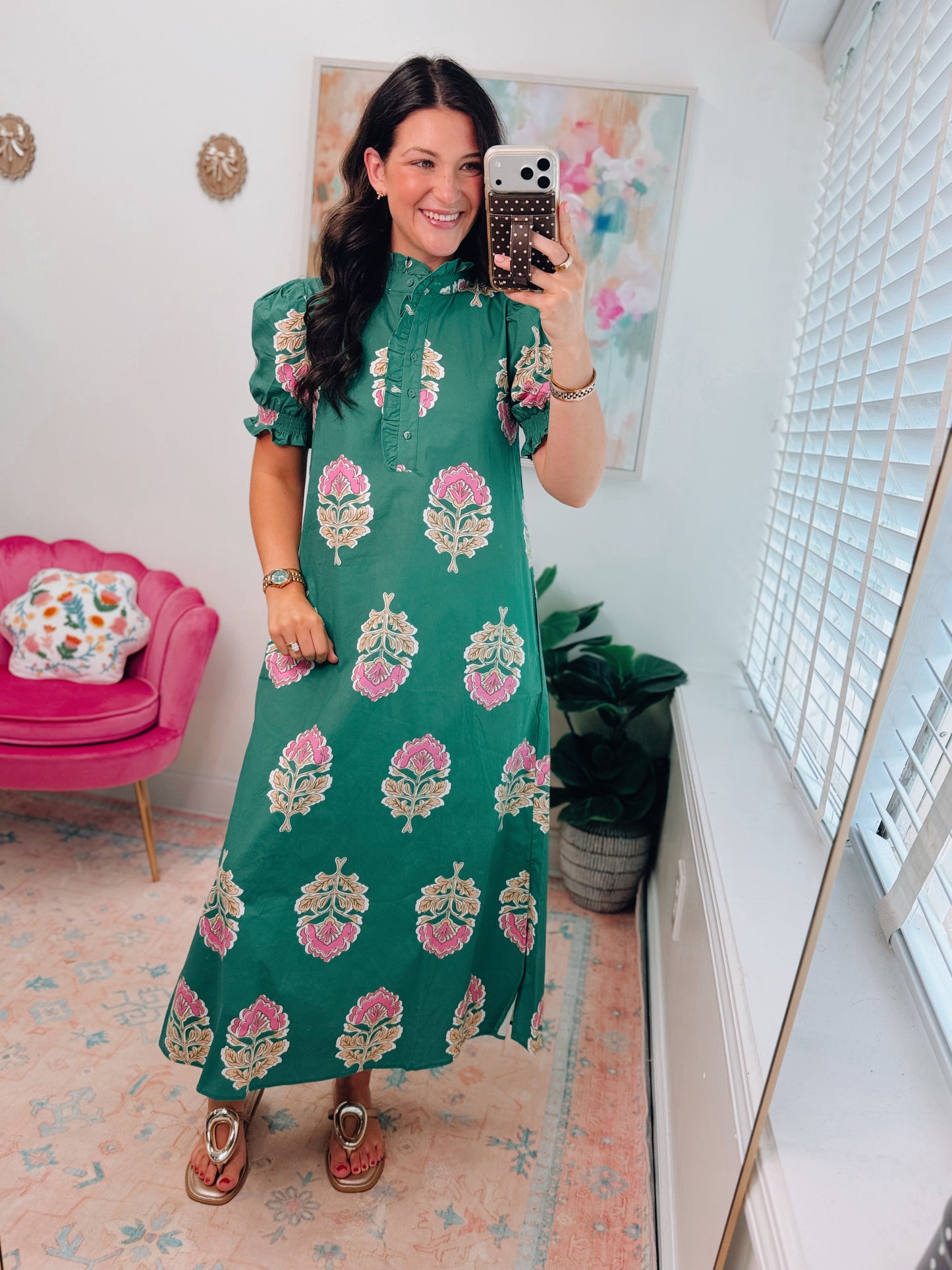 Floral Print Ruffle Collar Midi Dress