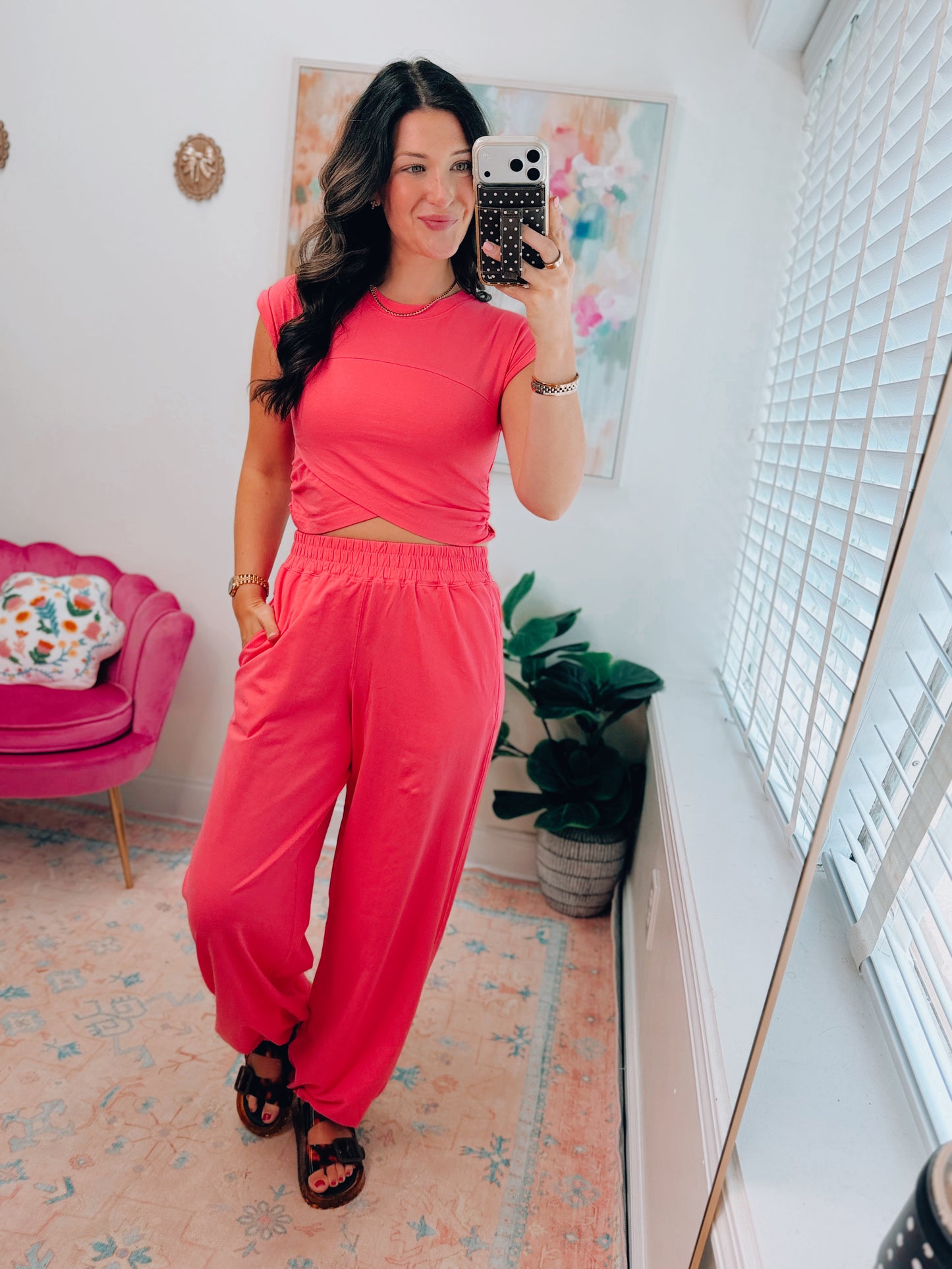 Flamingo Pink Crossover Pants Set