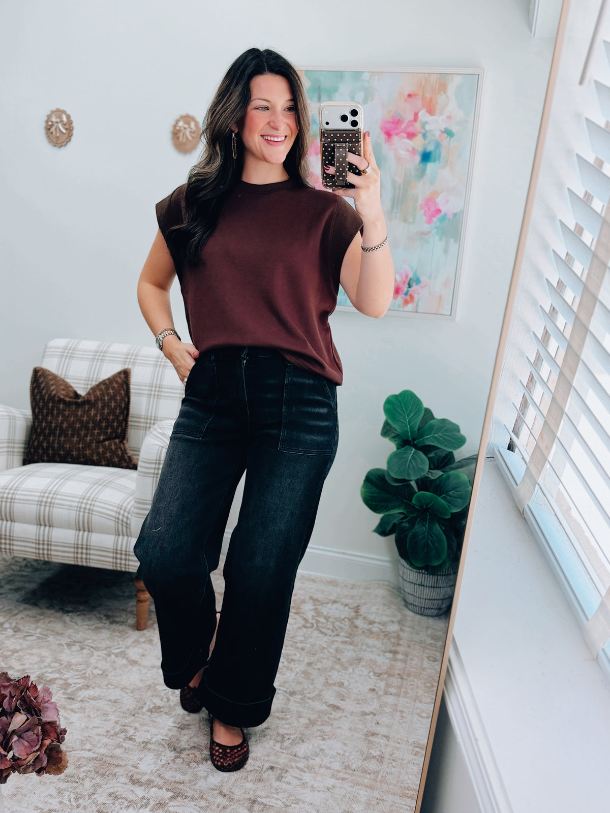 CURVY Harper Scuba Cuff Top - Brown