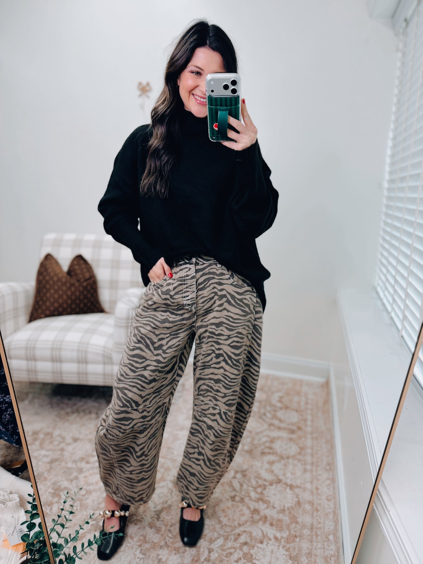 Zebra Print Barrel Jeans