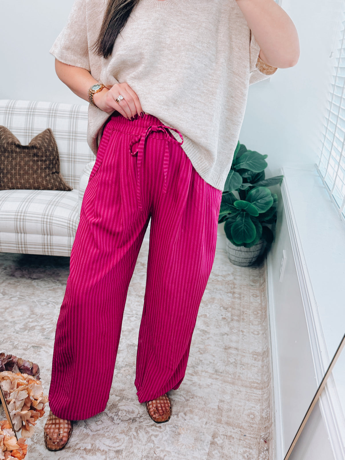 Magenta Striped Pants