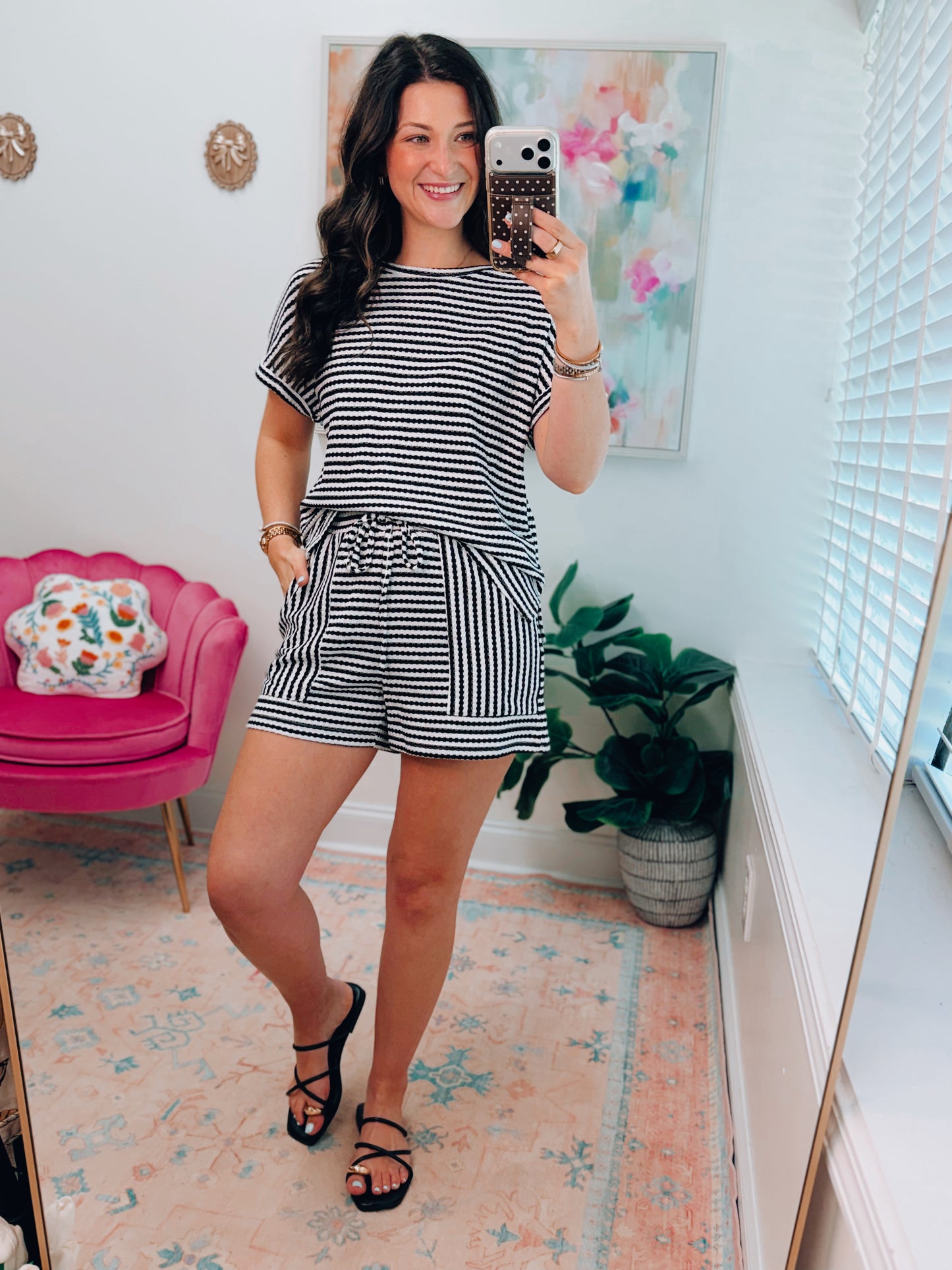 Simply Striped Textured Shorts Set