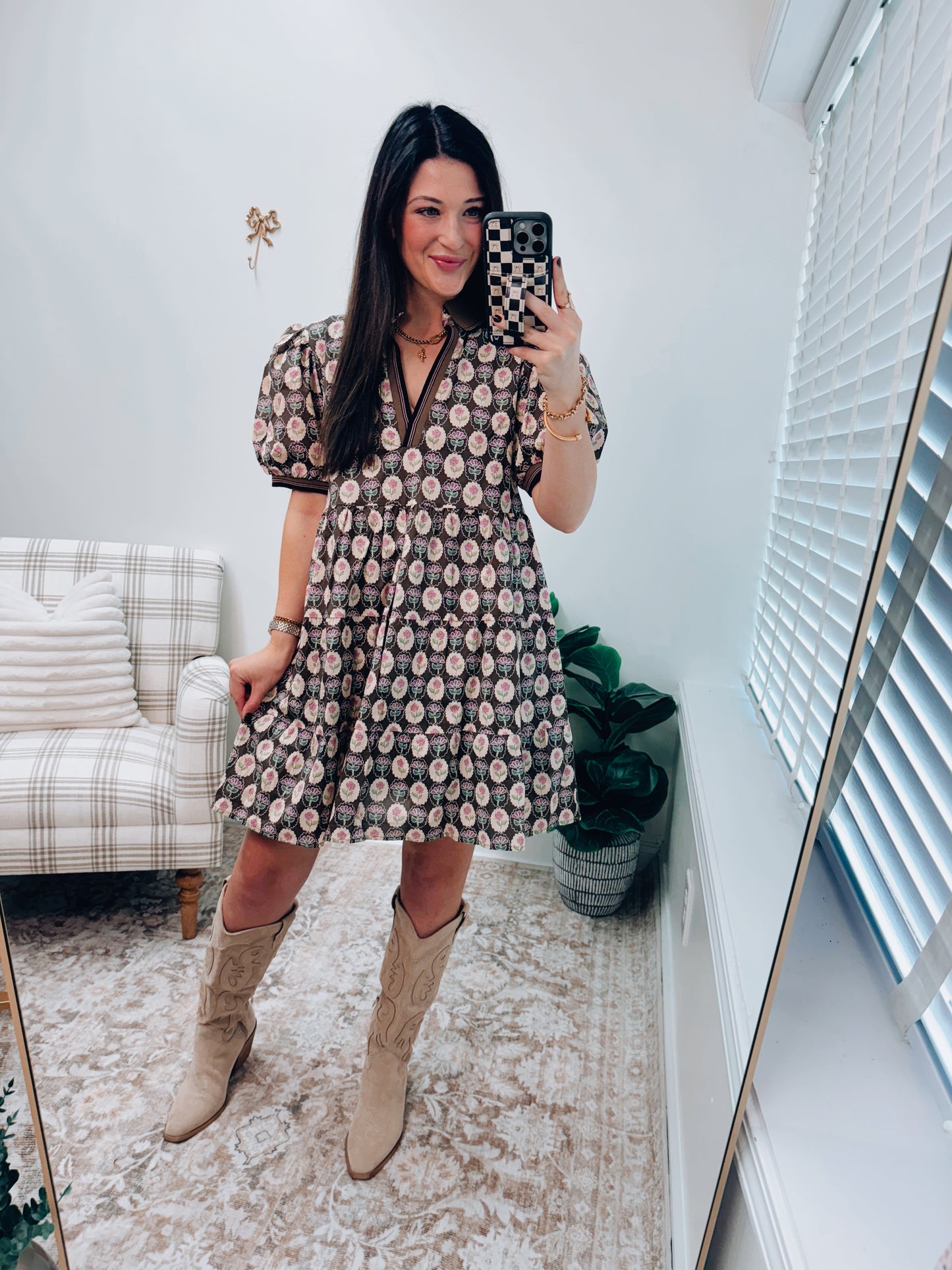 Golden Bouquet Mini Dress