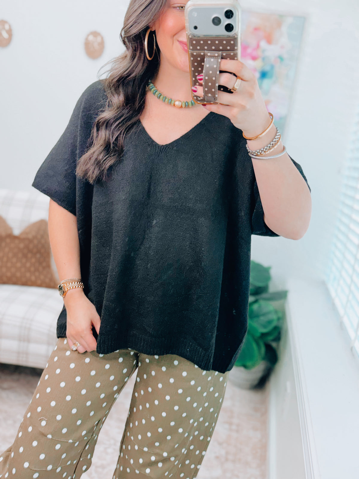 Black V-Neck Sweater Top