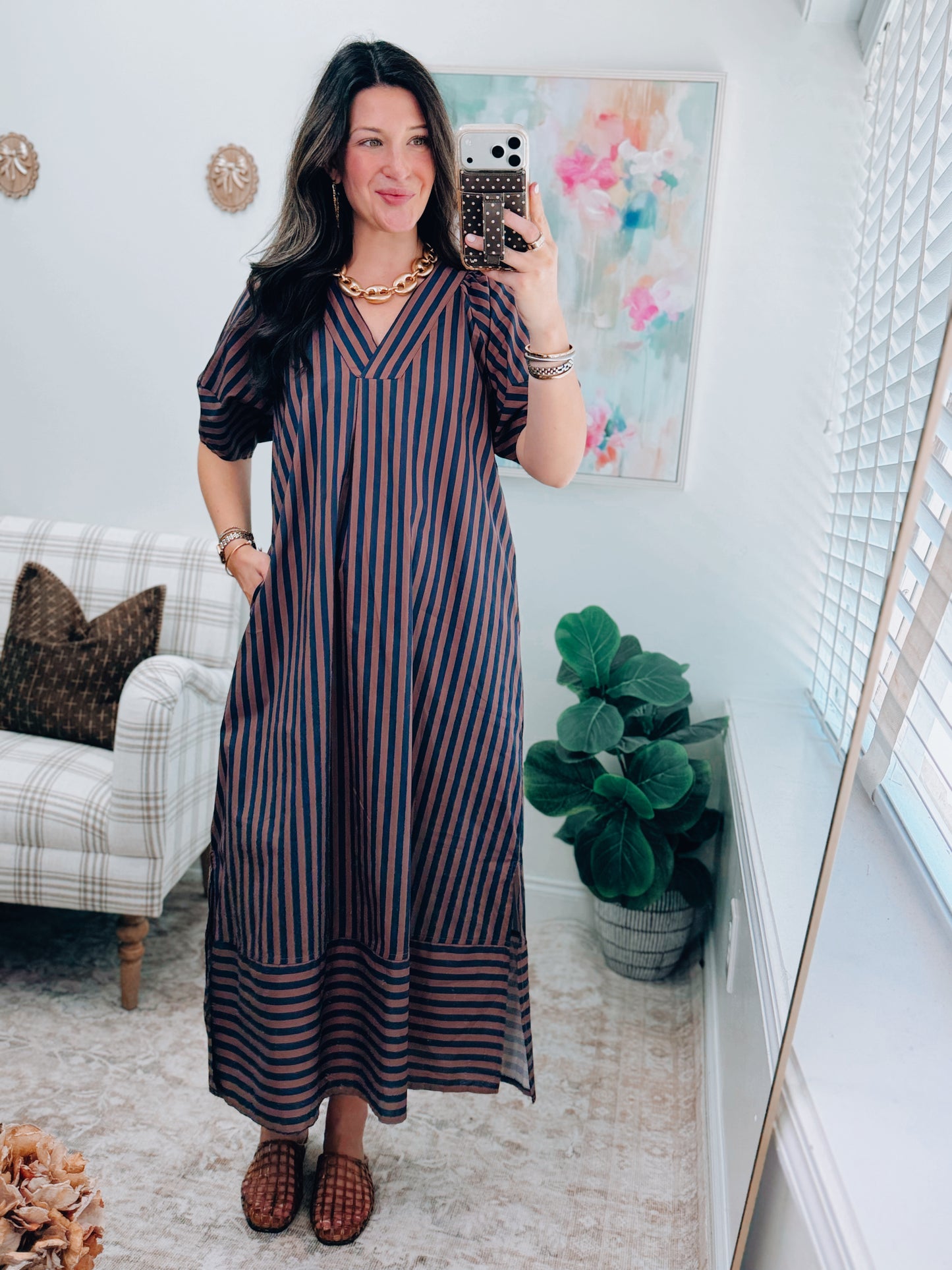 Ivy Combo Striped Midi Dress