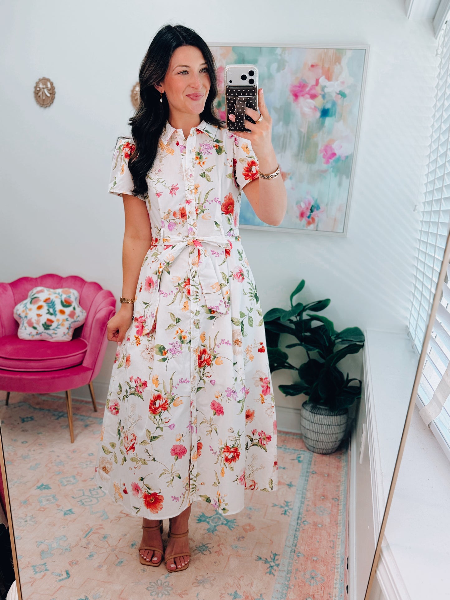 Brixton Floral Button Tie Midi Dress