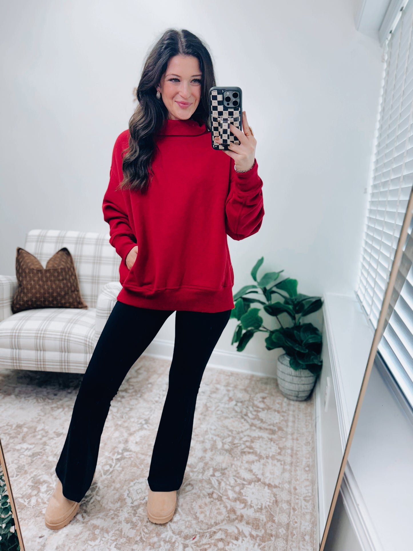 CozyCore Cotton Blend Mock Neck Pullover - Red