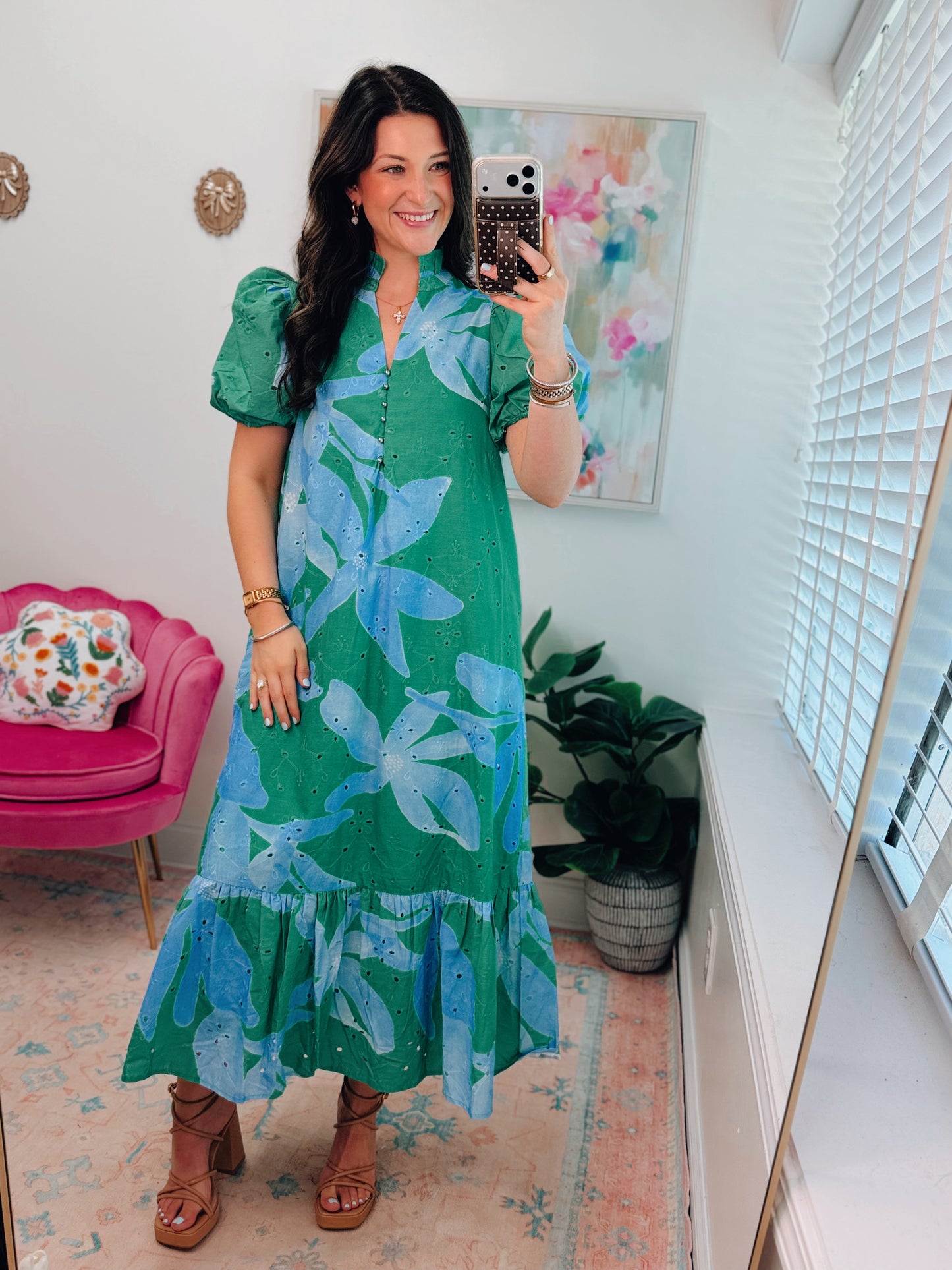 CURVY Collins Green Mix Eyelet Midi Dress