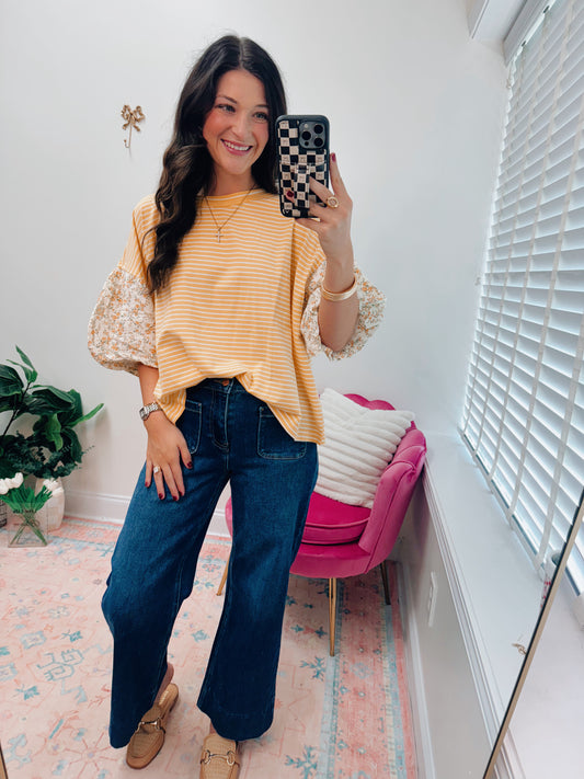 Jules Butter Floral Striped Combo Top