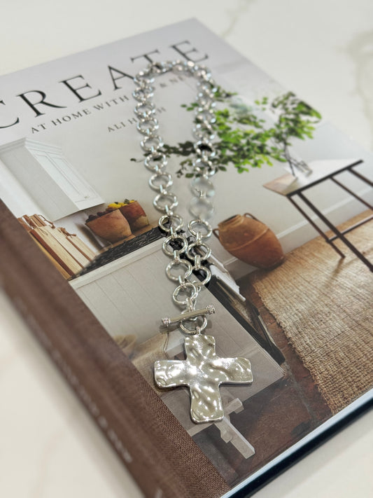 Vintage Hammered Chunky Cross Necklace