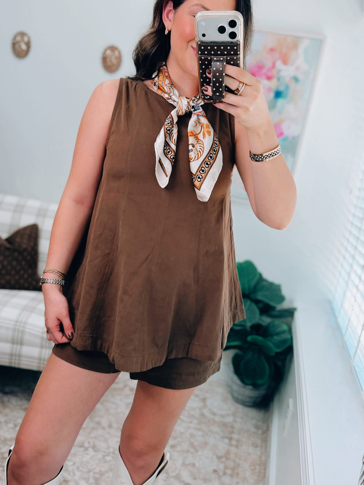 Brown Suede Twill Shorts Set