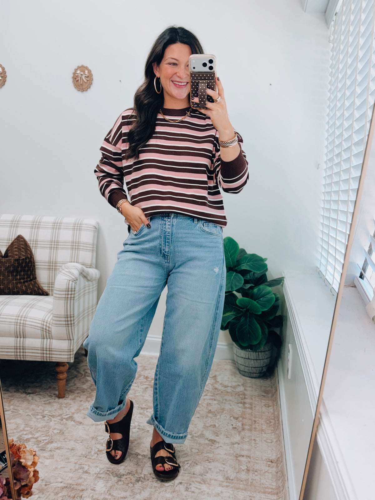 Pink Maplewood Striped Sweater Top w/ lounge shorts