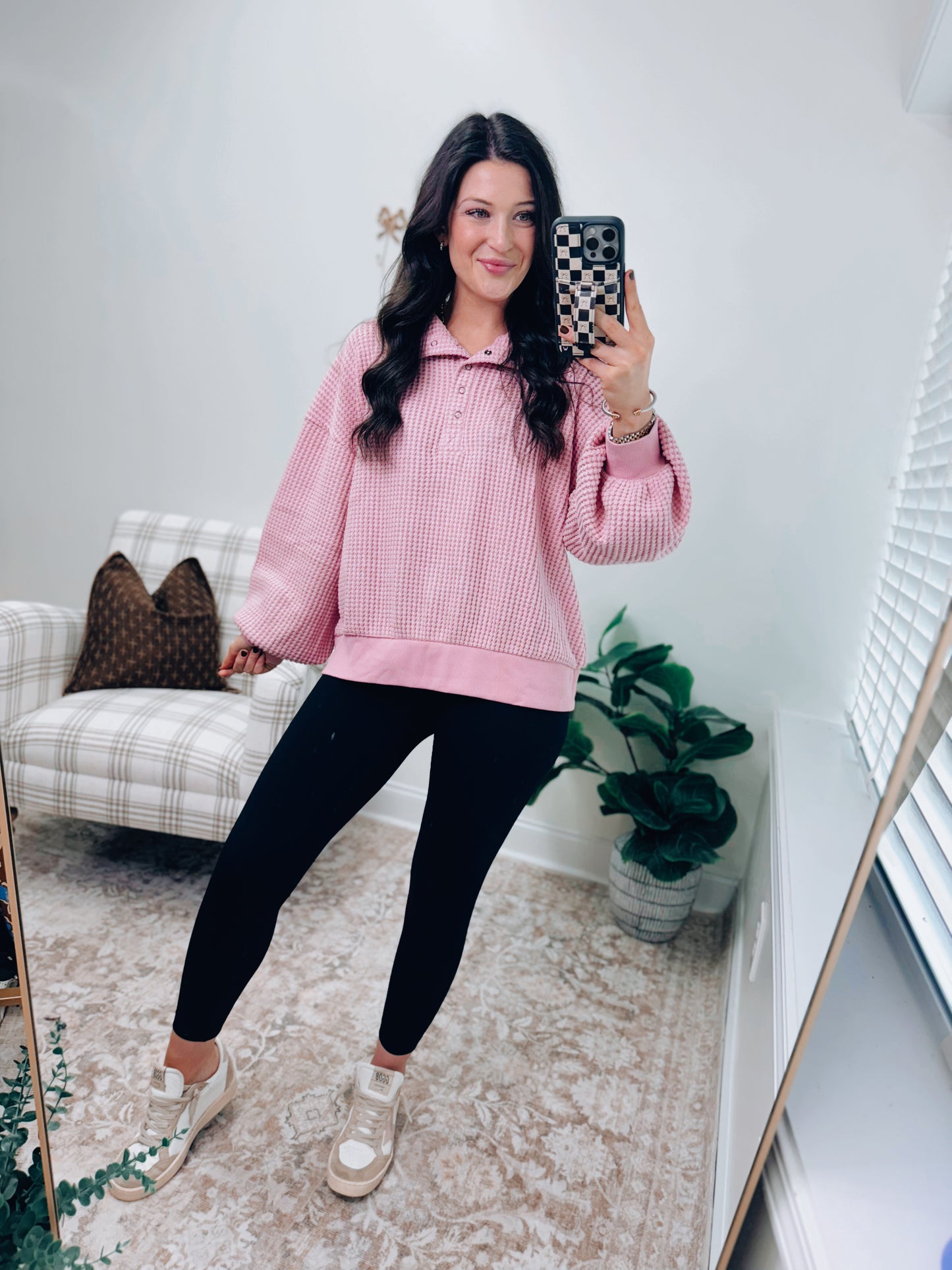 DOORBUSTER Pink Waffle Pullover